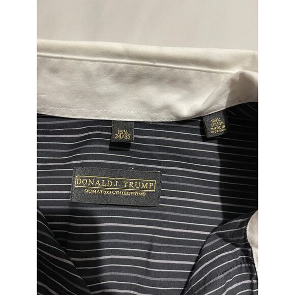 Donald J Trump Signature Collection button up shirt stripe white collar men 15.5 - Picture 3 of 6